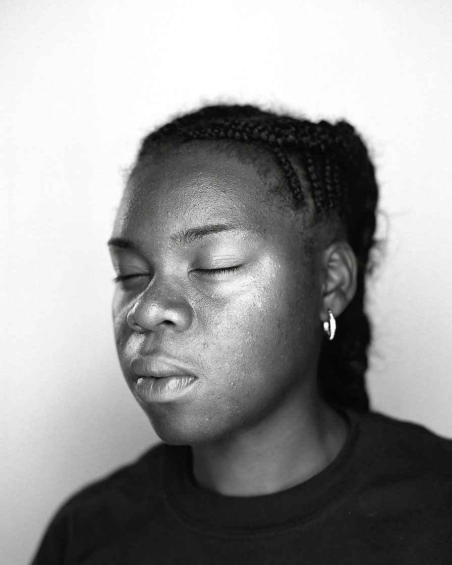 Black and white portrait of homeless black woman in Phoenix